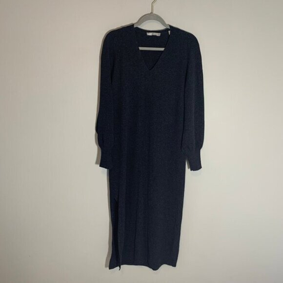 Vince v-neck long sleeve wool cashmere high slit midi dress - Picture 1 of 9